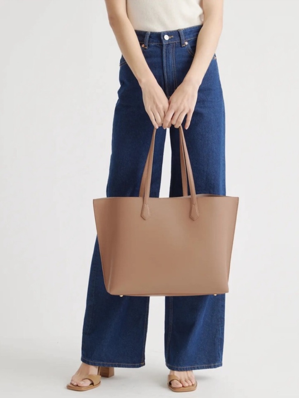 Quince Adeline Shopper Tote Bag Cappuccino Brown Leather Handbag
